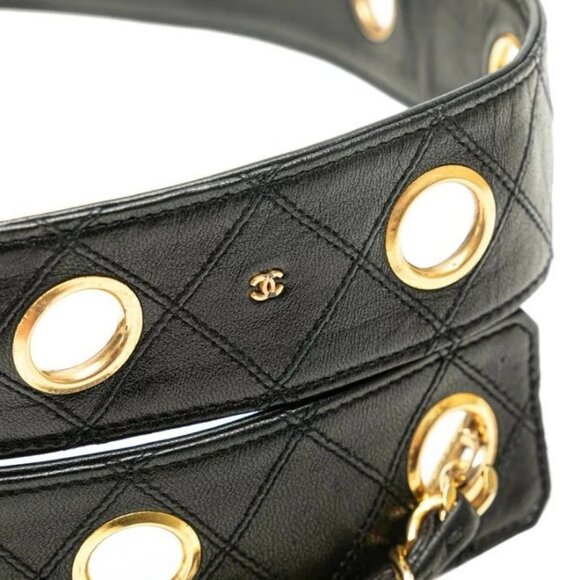 Authentic CHANEL vintage black lambskin runway belt 70cm - Picture 7 of 10
